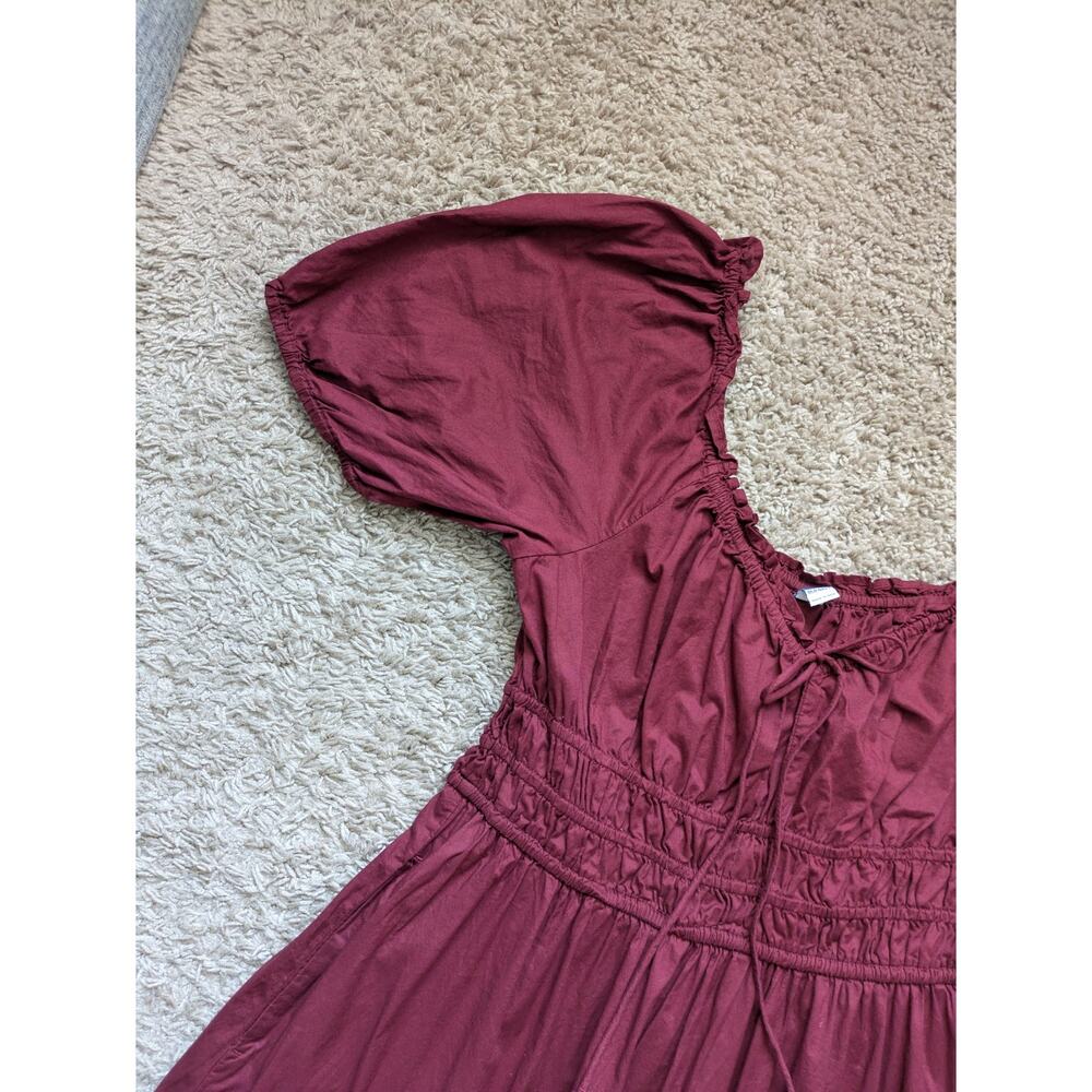 Old Navy Milkmaid Midi Dress Womens L Maroon Renaissance 100% Cotton Cottage - Picture 7 of 7